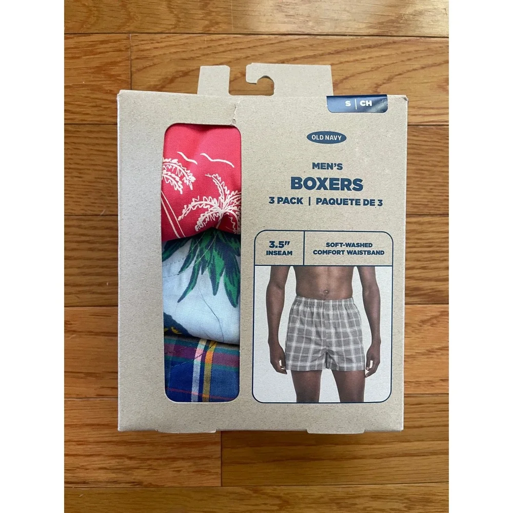 Old Navy Mens 3-Pack Boxers Small Pineapple Palm Tree Plaid Cotton Underwear NEW